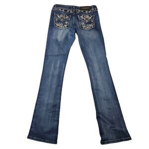 Bling Bootcut Jeans 5/6 28 Abrasion Faded Y2k Embroidered Sequins Low Rise